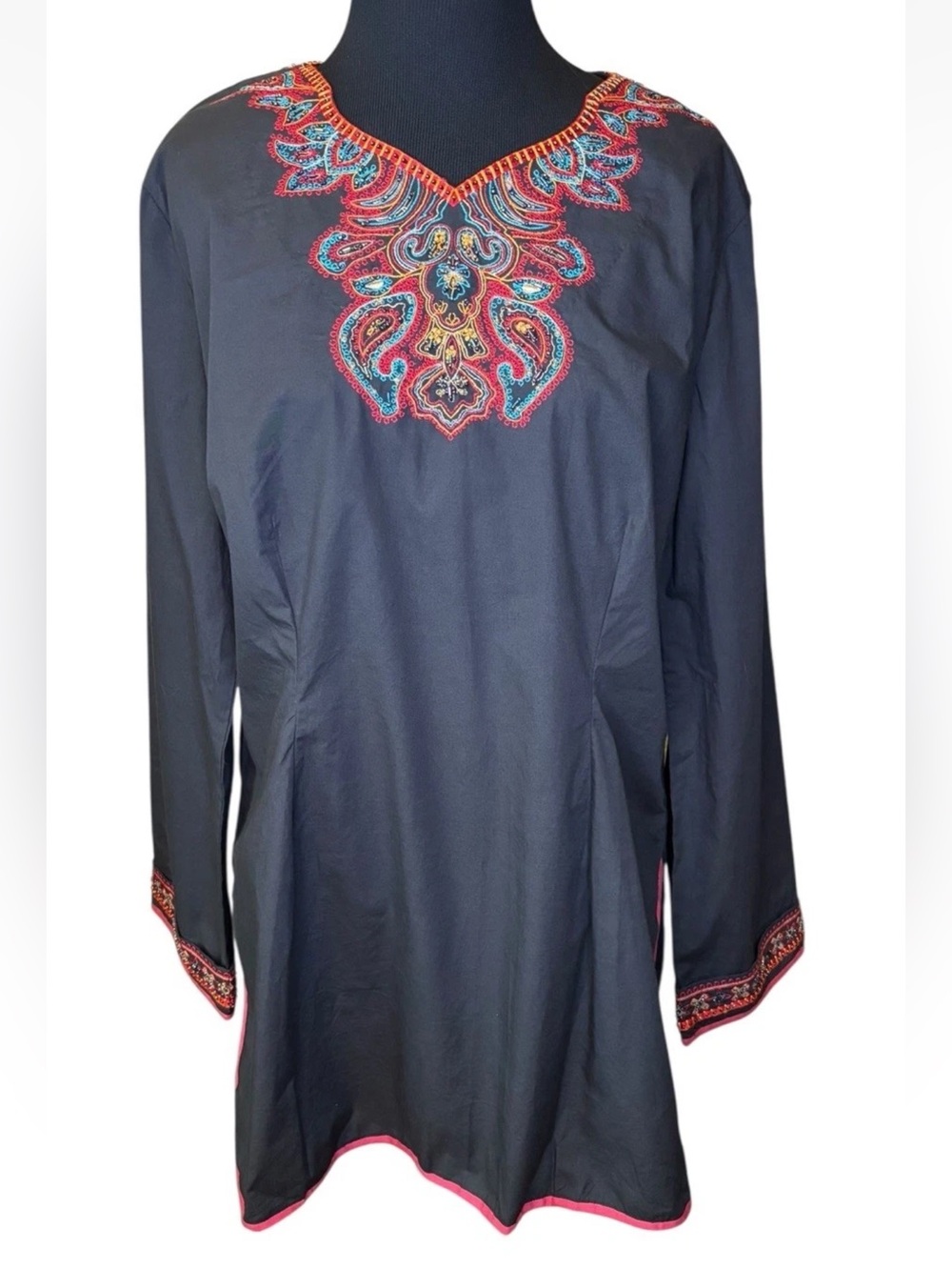 NWOT J. Peterman Paisley Epiphany Cotton Tunic Black Beaded Top Small S